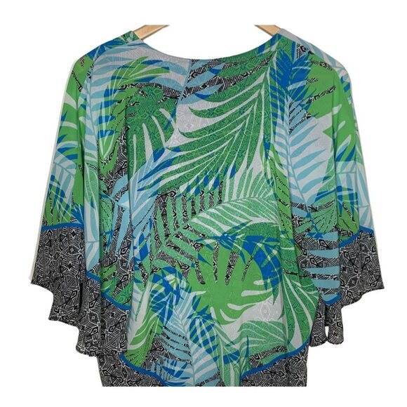 Ruby Rd Palm Leaf Poncho Top Small V-Neck Boho Cruise Resort Tropical Blouse - Picture 7 of 10